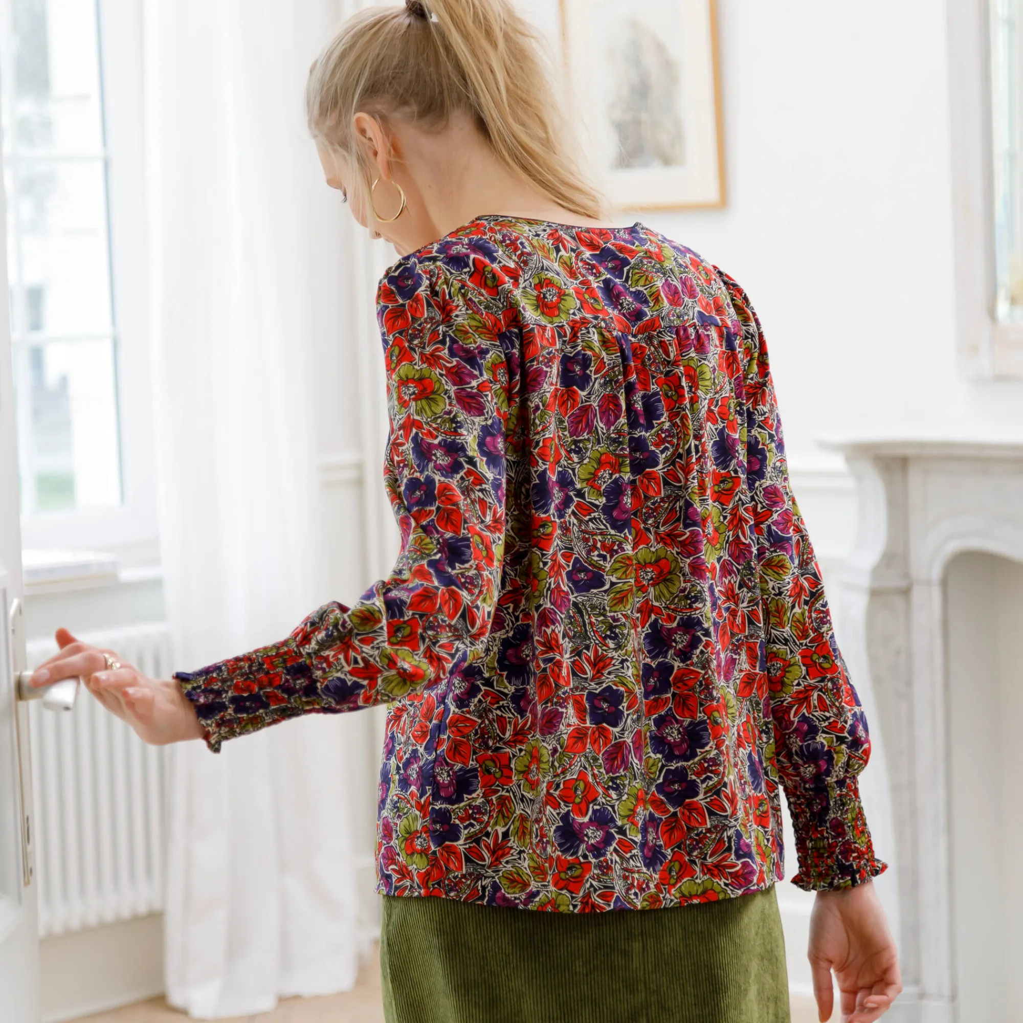 Bloes En Tuniek<Blancheporte Bloes met bloemenprint en smokwerk aan de schouders marine / paprika