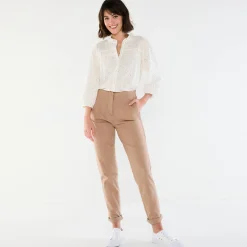 Bloes En Tuniek<Blancheporte Bloes met broderie anglaise, smokwerk en stroken aan de hals ecru