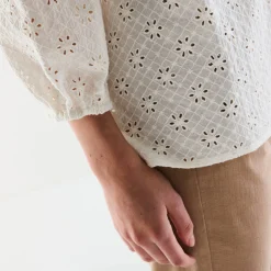 Bloes En Tuniek<Blancheporte Bloes met broderie anglaise, smokwerk en stroken aan de hals ecru