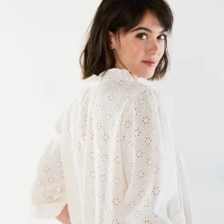 Bloes En Tuniek<Blancheporte Bloes met broderie anglaise, smokwerk en stroken aan de hals ecru