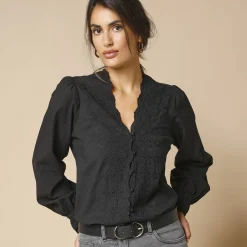 Feestoutfits Dames|Bloes En Tuniek<Blancheporte Bloes met broderie anglaise, katoen zwart