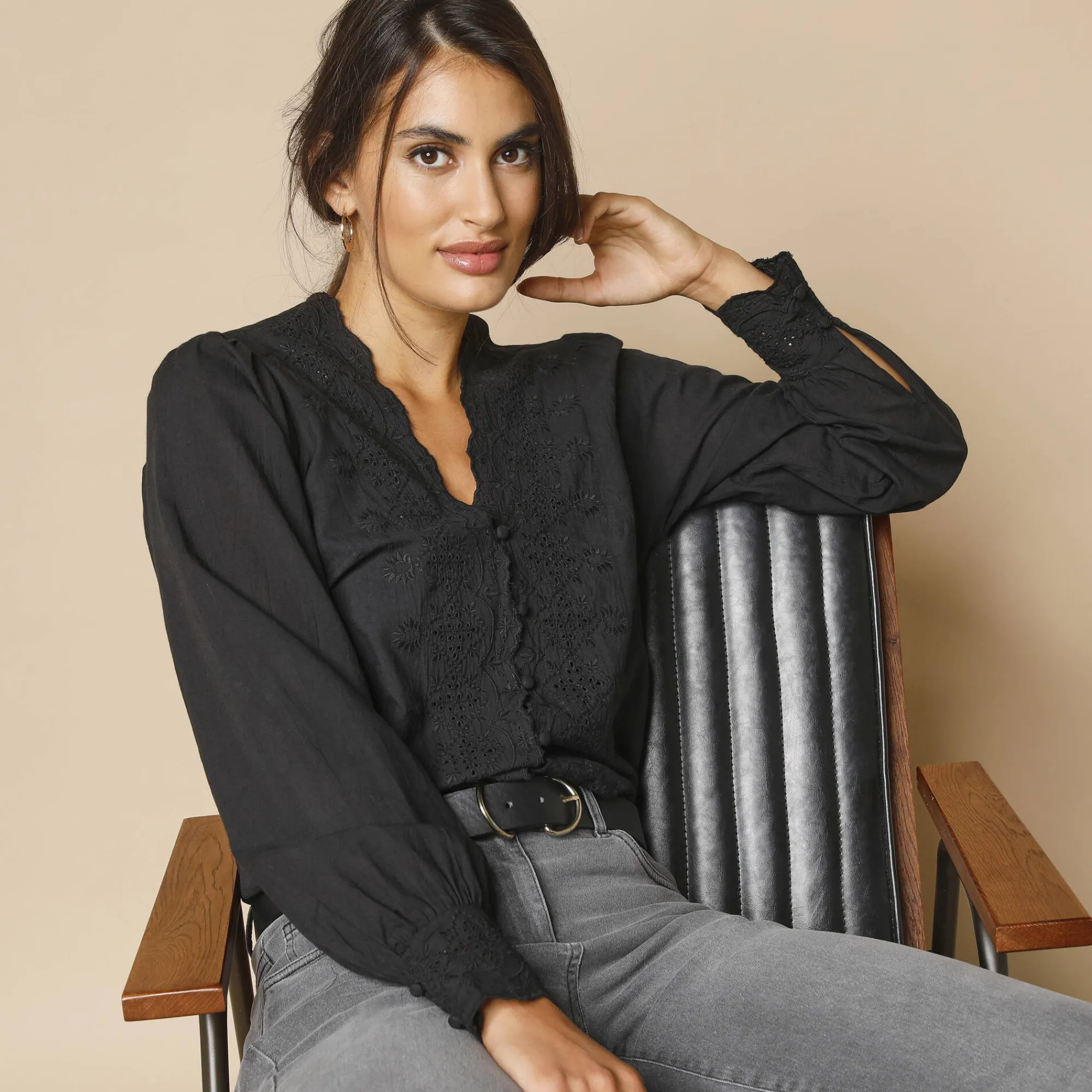 Feestoutfits Dames|Bloes En Tuniek<Blancheporte Bloes met broderie anglaise, katoen zwart