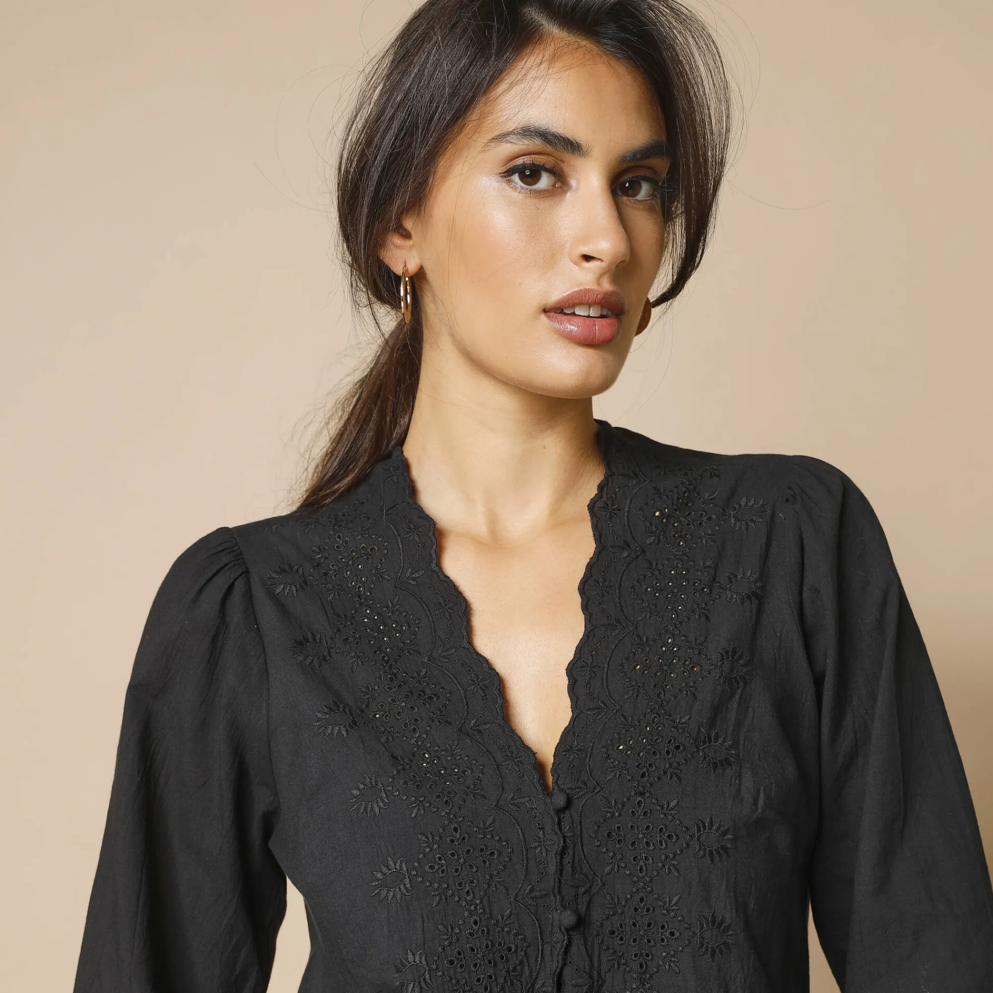 Feestoutfits Dames|Bloes En Tuniek<Blancheporte Bloes met broderie anglaise, katoen zwart