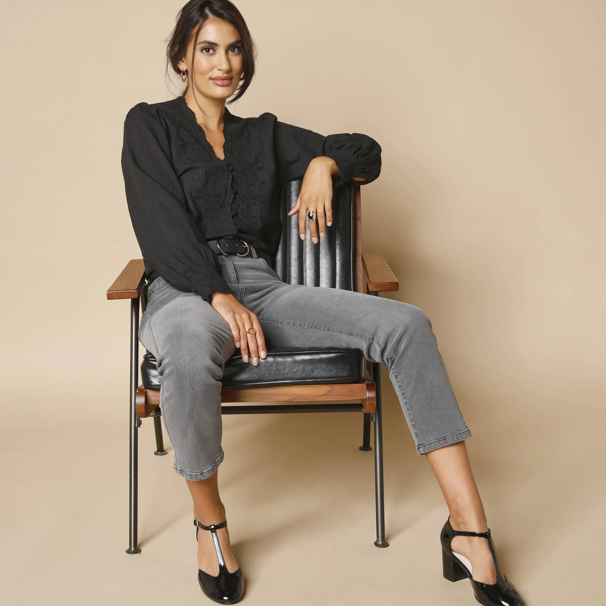 Feestoutfits Dames|Bloes En Tuniek<Blancheporte Bloes met broderie anglaise, katoen zwart