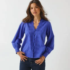 Bloes En Tuniek<Blancheporte Bloes met broderie anglaise, katoen felblauw