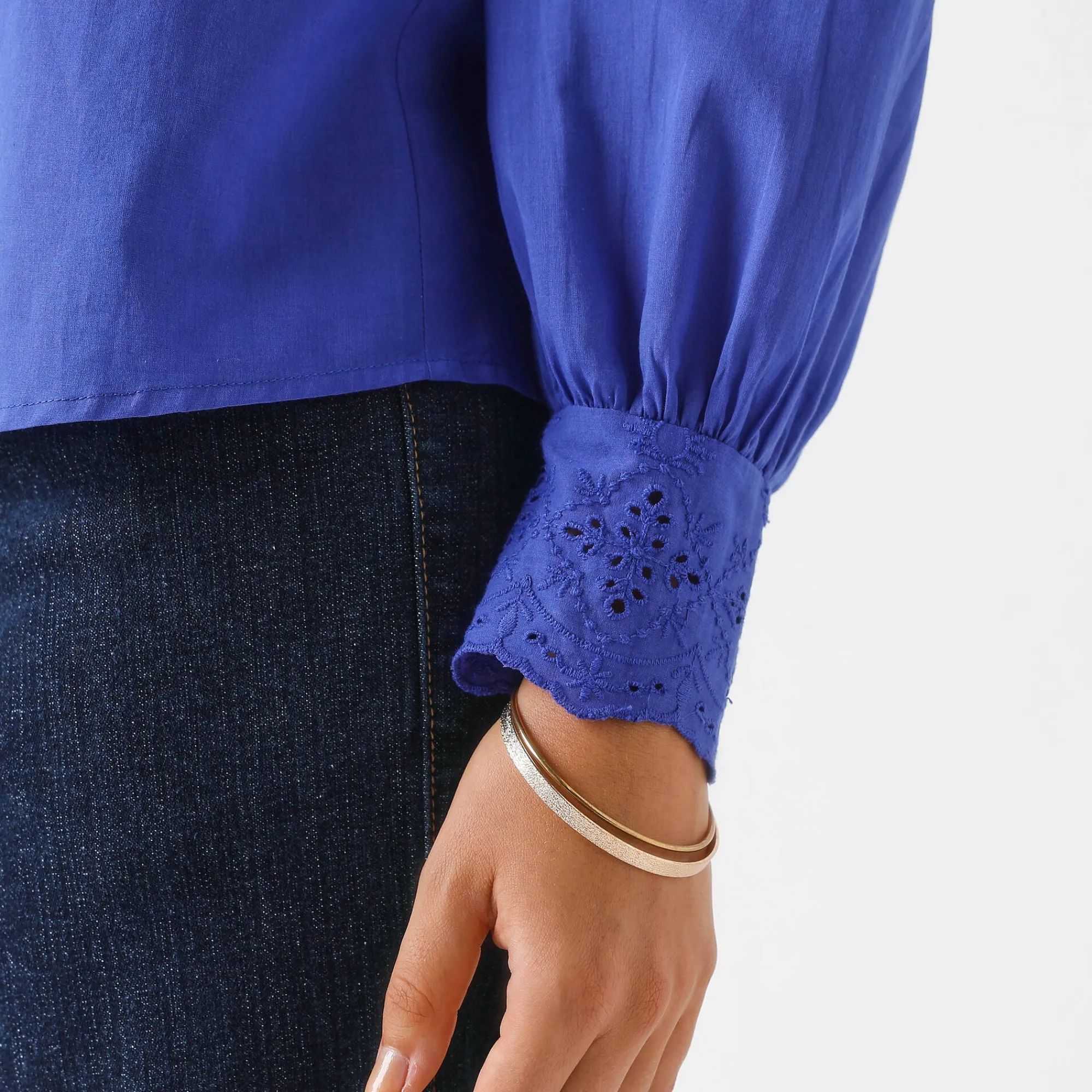 Bloes En Tuniek<Blancheporte Bloes met broderie anglaise, katoen felblauw
