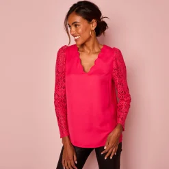 Bloes En Tuniek<Blancheporte Bloes met festonrand achter framboos