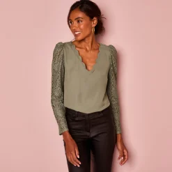 Bloes En Tuniek<Blancheporte Bloes met festonrand achter bronskleur