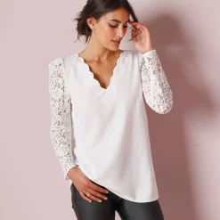 Feestoutfits Dames|Bloes En Tuniek<Blancheporte Bloes met festonrand achter ecru