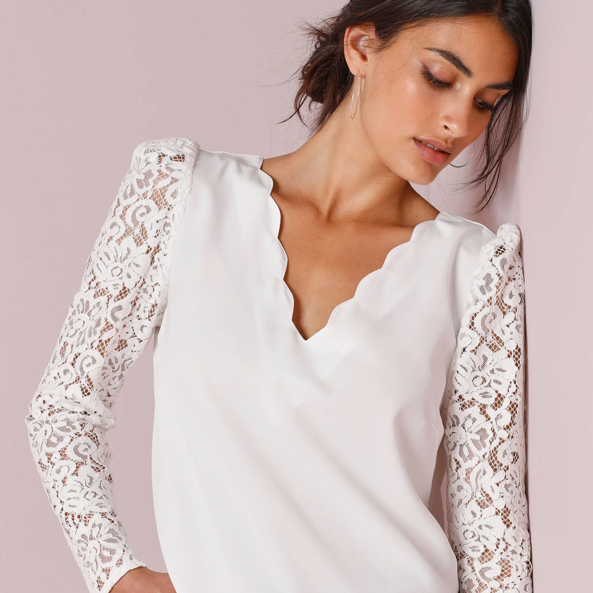 Feestoutfits Dames|Bloes En Tuniek<Blancheporte Bloes met festonrand achter ecru