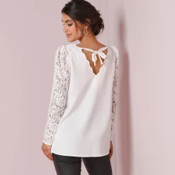 Feestoutfits Dames|Bloes En Tuniek<Blancheporte Bloes met festonrand achter ecru