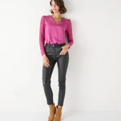 Feestoutfits Dames|Bloes En Tuniek<Blancheporte Bloes met festonrand achter grijsvioline