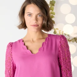 Feestoutfits Dames|Bloes En Tuniek<Blancheporte Bloes met festonrand achter grijsvioline
