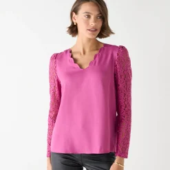 Feestoutfits Dames|Bloes En Tuniek<Blancheporte Bloes met festonrand achter grijsvioline