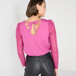 Feestoutfits Dames|Bloes En Tuniek<Blancheporte Bloes met festonrand achter grijsvioline