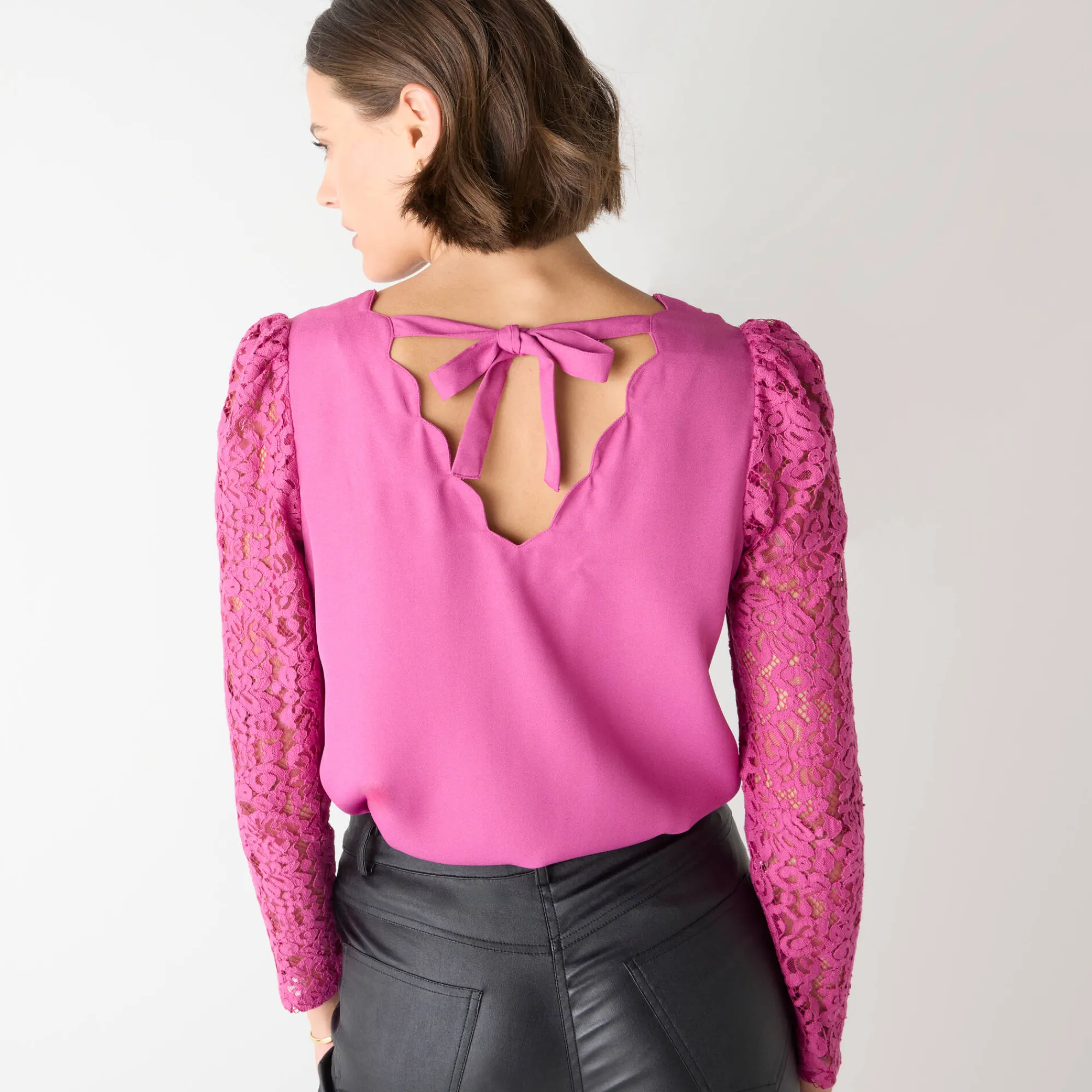 Feestoutfits Dames|Bloes En Tuniek<Blancheporte Bloes met festonrand achter grijsvioline