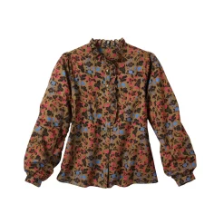 Bloes En Tuniek<Blancheporte Bloes met fronskraag, bloemenprint olijfgroen