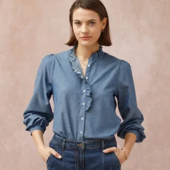 Bloes En Tuniek<Blancheporte Bloes met fronskraag, chambray stone