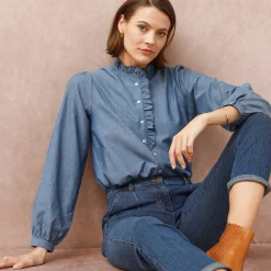 Bloes En Tuniek<Blancheporte Bloes met fronskraag, chambray stone