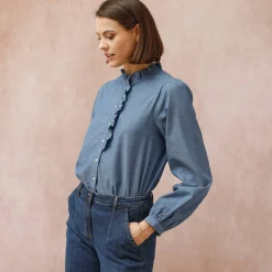 Bloes En Tuniek<Blancheporte Bloes met fronskraag, chambray stone