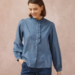 Bloes En Tuniek<Blancheporte Bloes met fronskraag, chambray stone
