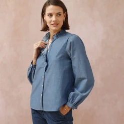 Bloes En Tuniek<Blancheporte Bloes met fronskraag, chambray stone