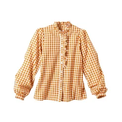 Bloes En Tuniek<Blancheporte Bloes met fronskraag, vichy hazelnootbruin / ecru
