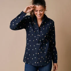 Feestoutfits Dames|Bloes En Tuniek<Blancheporte Bloes met goudkleurige print marine / goudkleurig
