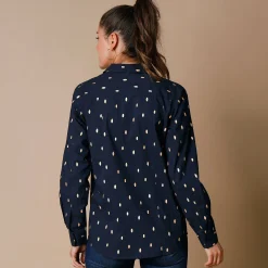 Feestoutfits Dames|Bloes En Tuniek<Blancheporte Bloes met goudkleurige print marine / goudkleurig