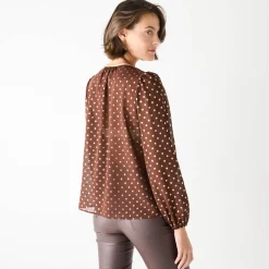 Feestoutfits Dames|Bloes En Tuniek<Blancheporte Bloes met goudkleurige stippenprint, in voile chocolade