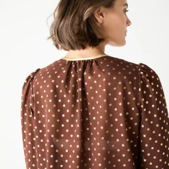 Feestoutfits Dames|Bloes En Tuniek<Blancheporte Bloes met goudkleurige stippenprint, in voile chocolade
