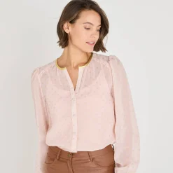 Feestoutfits Dames|Bloes En Tuniek<Blancheporte Bloes met goudkleurige stippenprint, in voile poederroze