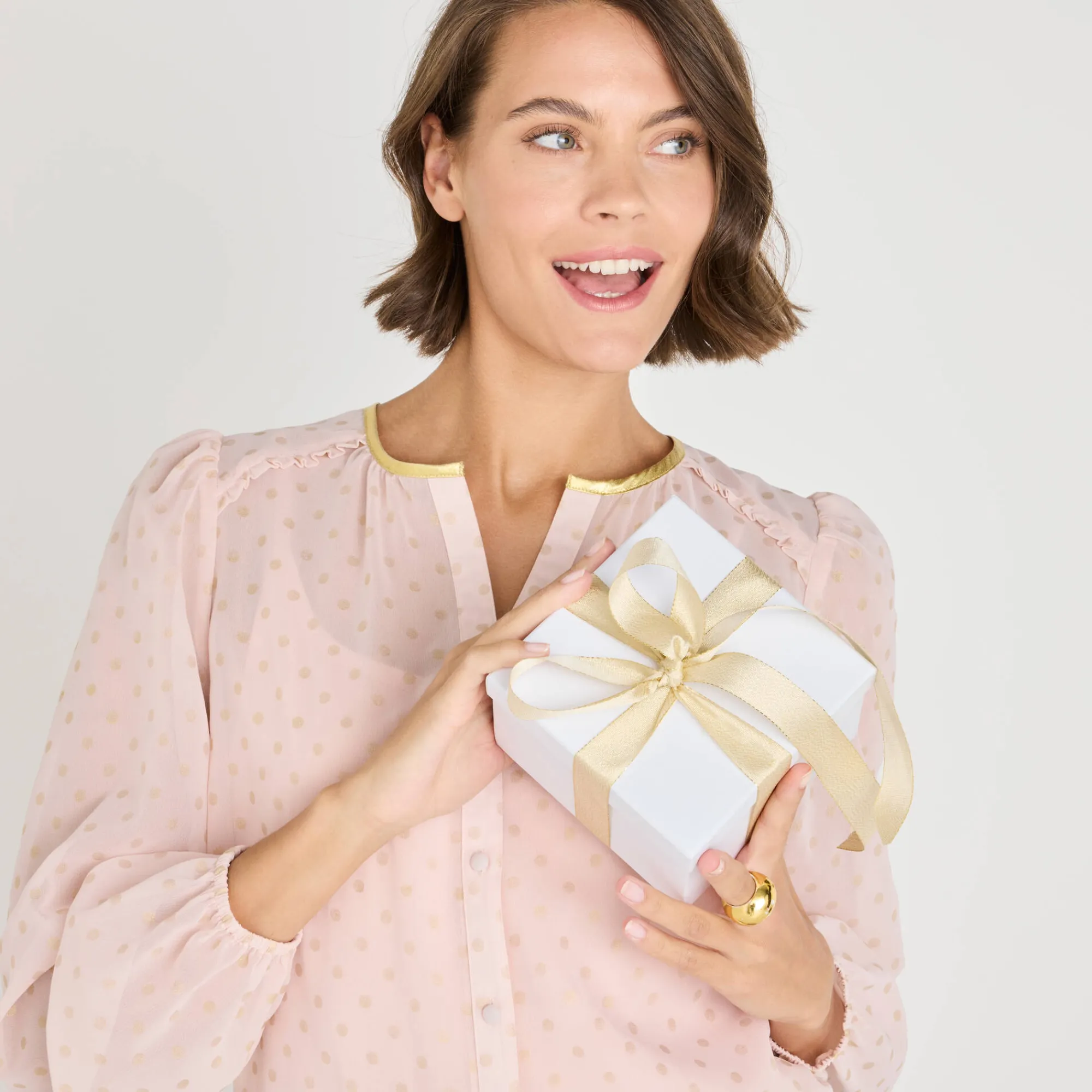 Feestoutfits Dames|Bloes En Tuniek<Blancheporte Bloes met goudkleurige stippenprint, in voile poederroze