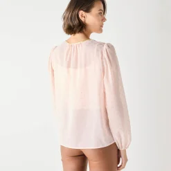 Feestoutfits Dames|Bloes En Tuniek<Blancheporte Bloes met goudkleurige stippenprint, in voile poederroze