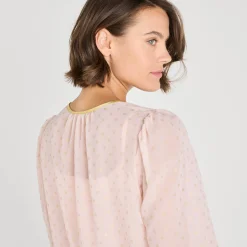 Feestoutfits Dames|Bloes En Tuniek<Blancheporte Bloes met goudkleurige stippenprint, in voile poederroze