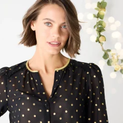 Feestoutfits Dames|Bloes En Tuniek<Blancheporte Bloes met goudkleurige stippenprint, in voile zwart