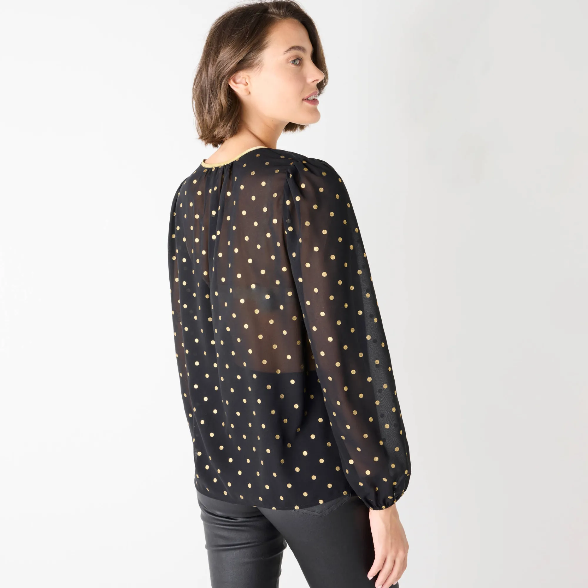 Feestoutfits Dames|Bloes En Tuniek<Blancheporte Bloes met goudkleurige stippenprint, in voile zwart