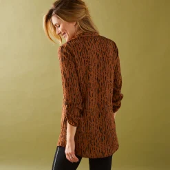 Bloes En Tuniek<Blancheporte Bloes met grafische print en Tunesische hals, crêpe hazelnootbruin / zwart
