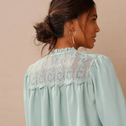 Bloes En Tuniek<Blancheporte Bloes met kant en lange, bloezende mouwen grijsgroen