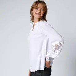 Feestoutfits Dames|Bloes En Tuniek<Blancheporte Bloes met kant en lange, bloezende mouwen gebroken wit