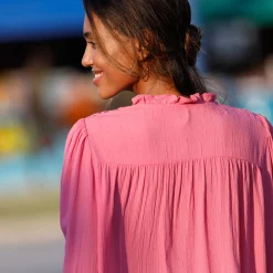 Bloes En Tuniek<Blancheporte Bloes met knoopsluiting en macramé, kraagje met stroken mandarijn