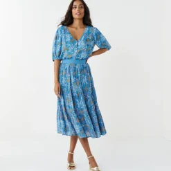 Bloes En Tuniek<Blancheporte Bloes met knoopsluiting en bloemenprint, crepon blauw
