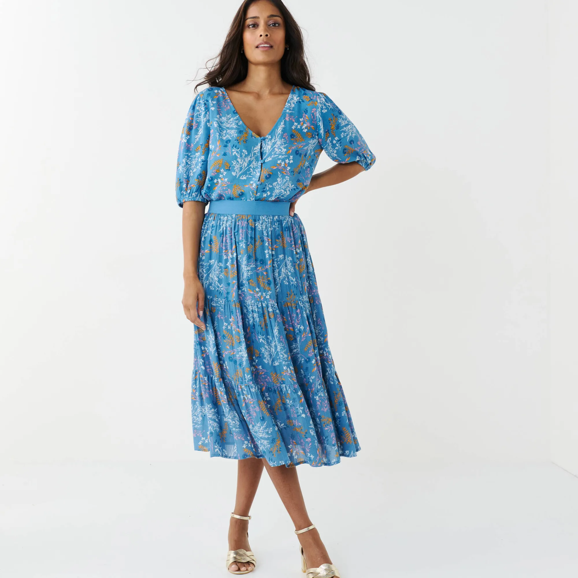 Bloes En Tuniek<Blancheporte Bloes met knoopsluiting en bloemenprint, crepon blauw