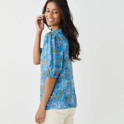 Bloes En Tuniek<Blancheporte Bloes met knoopsluiting en bloemenprint, crepon blauw