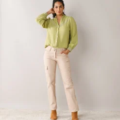Bloes En Tuniek<Blancheporte Bloes met knoopsluiting en macramé, katoengaas mosgroen