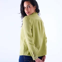 Bloes En Tuniek<Blancheporte Bloes met knoopsluiting en macramé, katoengaas mosgroen