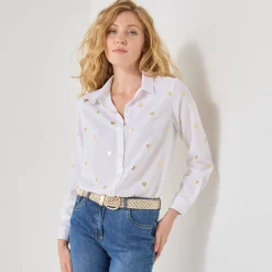 Bloes En Tuniek<Blancheporte Bloes met knoopsluiting en hartjesprint wit / goudkleurig
