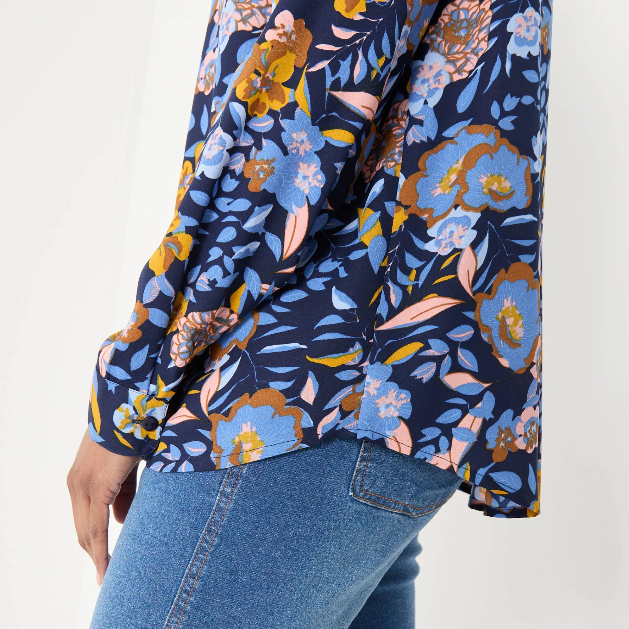 Bloes En Tuniek<Blancheporte Bloes met knoopsluiting met bloemenprint, gerecycleerd polyester(**) blauw / kerrie