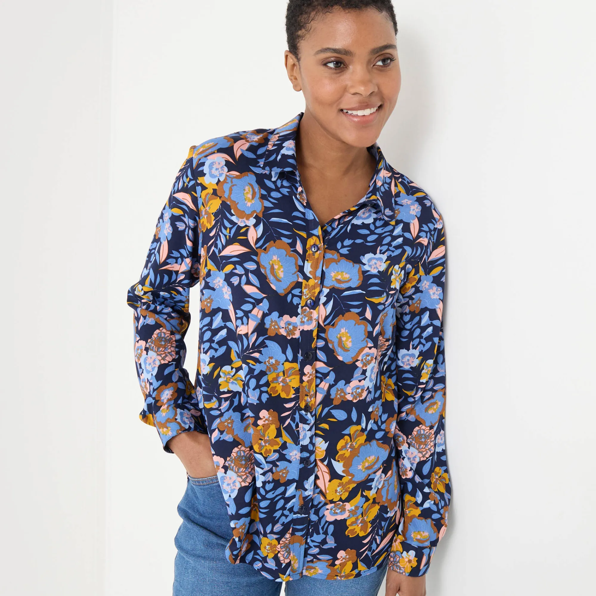 Bloes En Tuniek<Blancheporte Bloes met knoopsluiting met bloemenprint, gerecycleerd polyester(**) blauw / kerrie