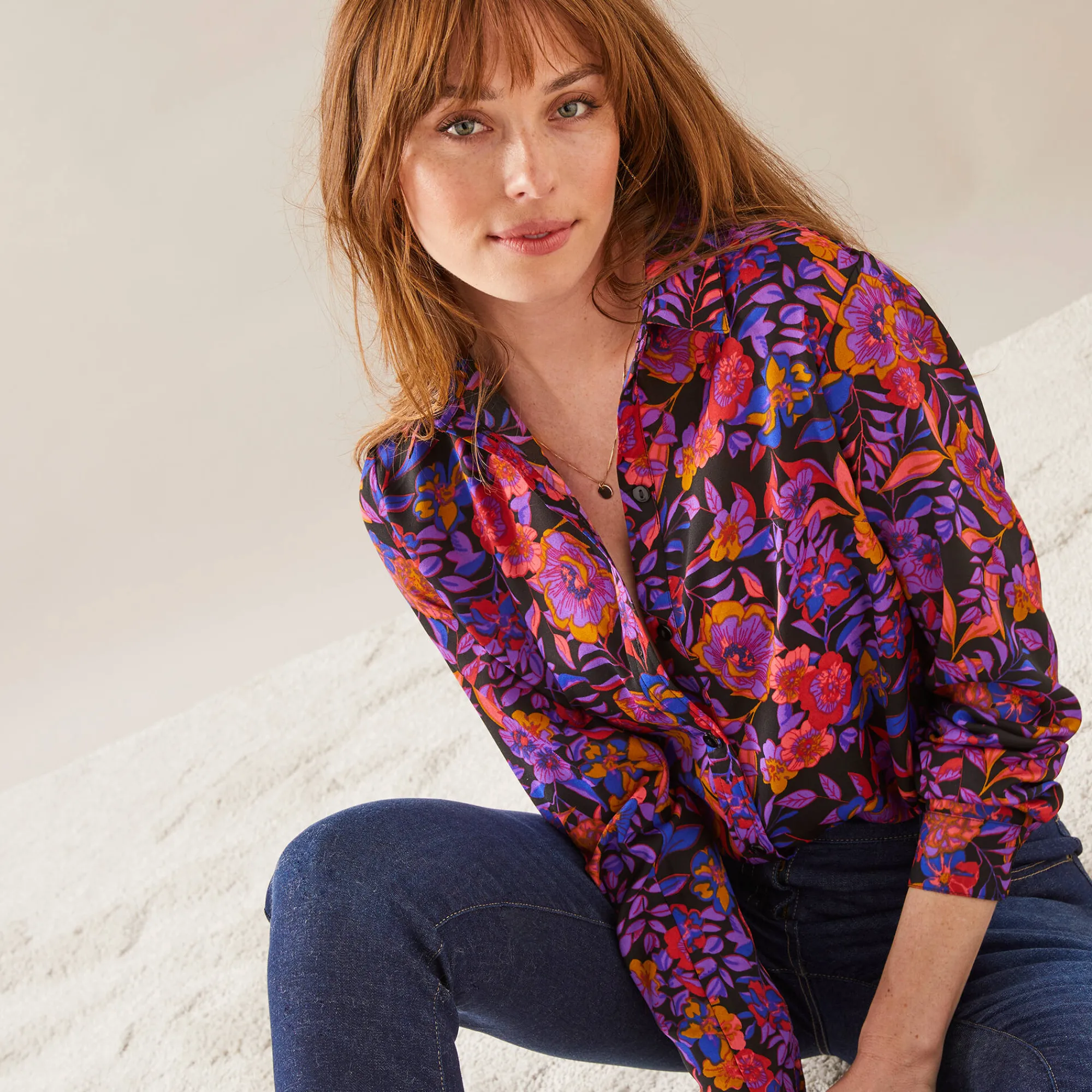 Bloes En Tuniek<Blancheporte Bloes met knoopsluiting met bloemenprint, gerecycleerd polyester(**) zwart / paars